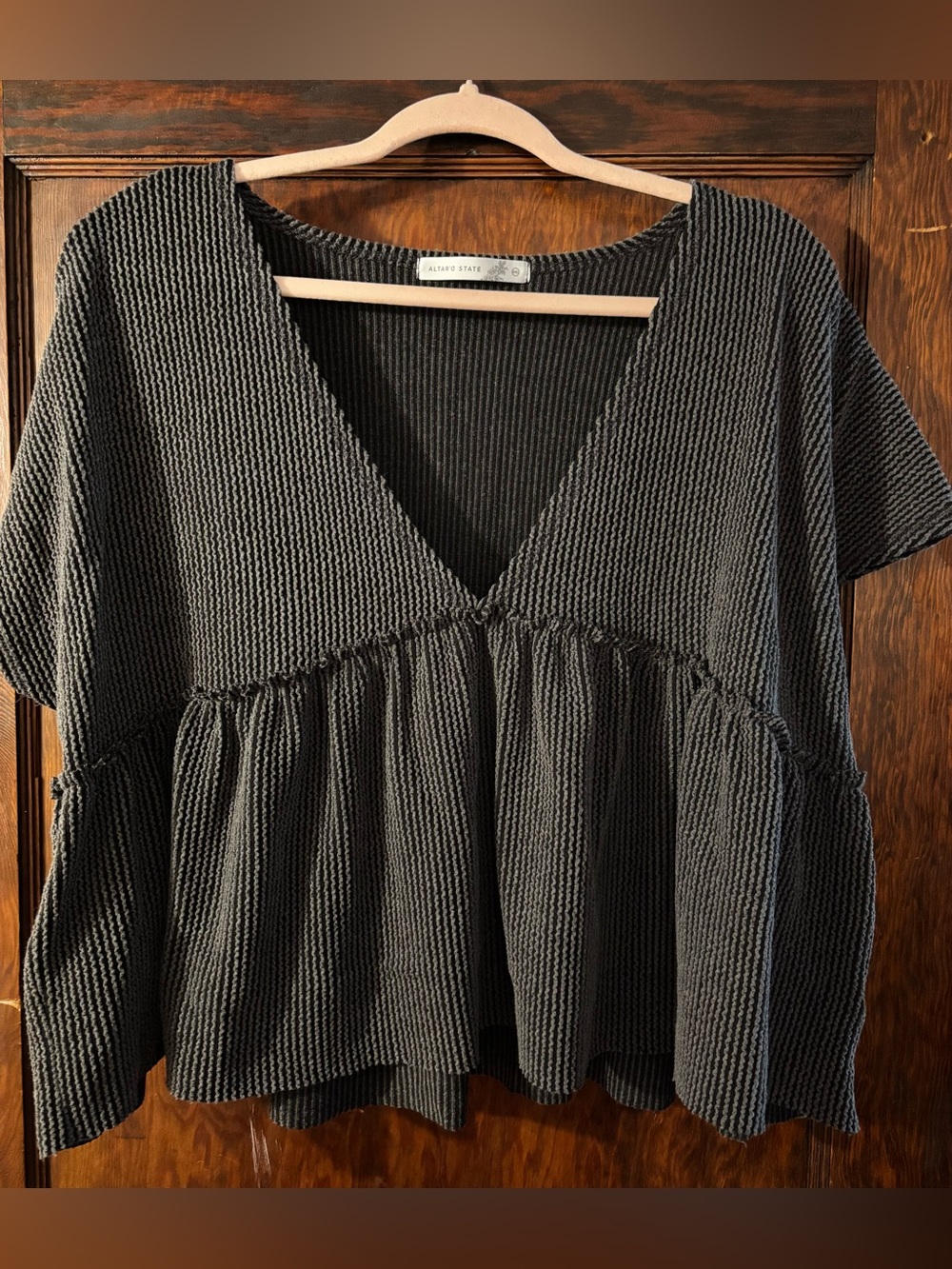Altar'd State Black Peplum Ribbed Top - XXL